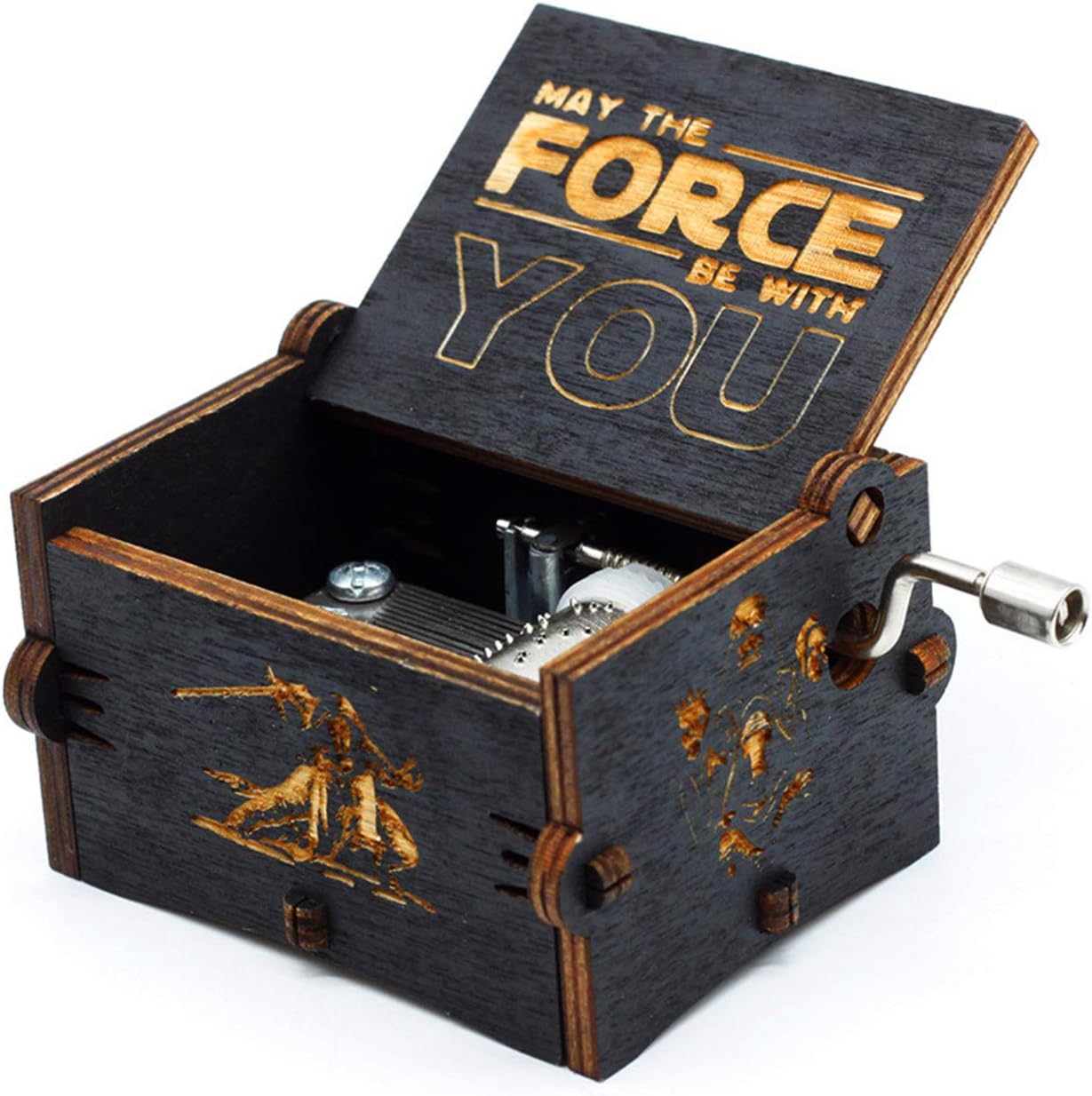 Boîte à musique Star Wars en bois noir à manivelle – Image 2