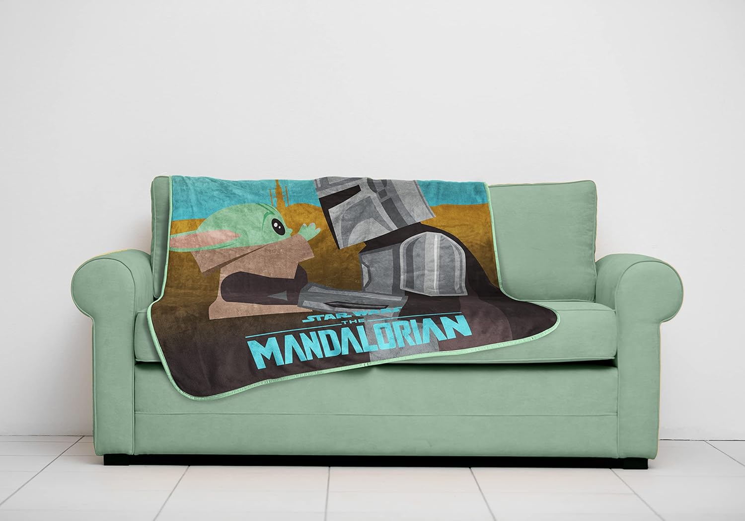 Plaid Sherpa Star Wars Mandalorian et Grogu vert 130x150 100% microfibre – Image 6