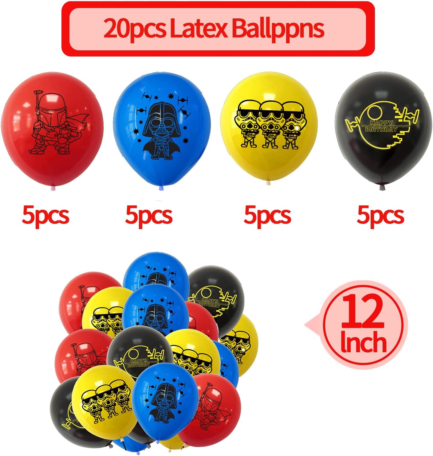 Lot Star Wars de 20 ballons en latex style Étoile rouge et bleu – Image 2