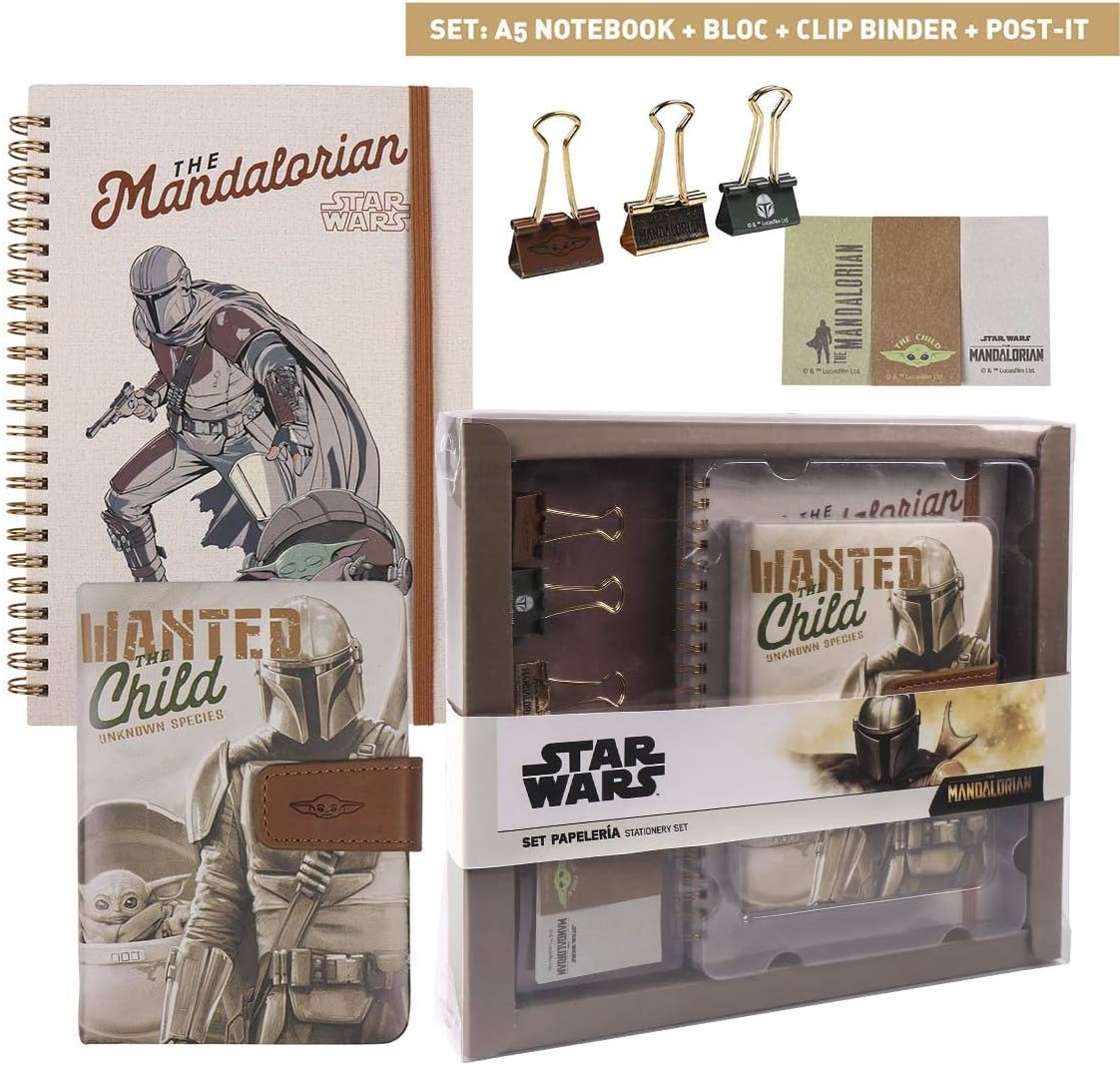 Set papeterie Star Wars The Child avec cahier A6 et cahier à spirale A5