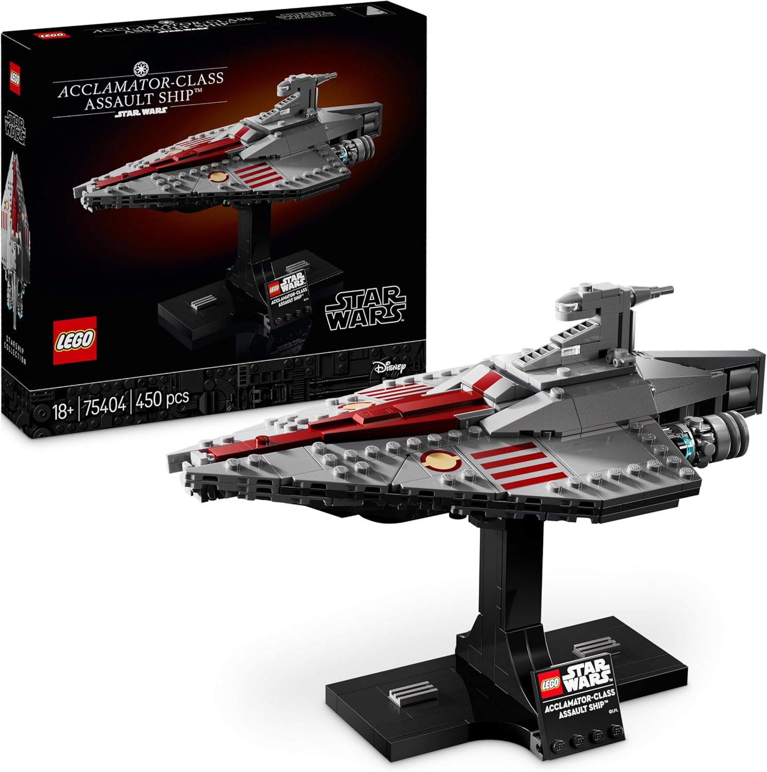 LEGO Star Wars Transport d’assaut de classe Acclamator avec présentoir, L’Attaque des Clones 75404