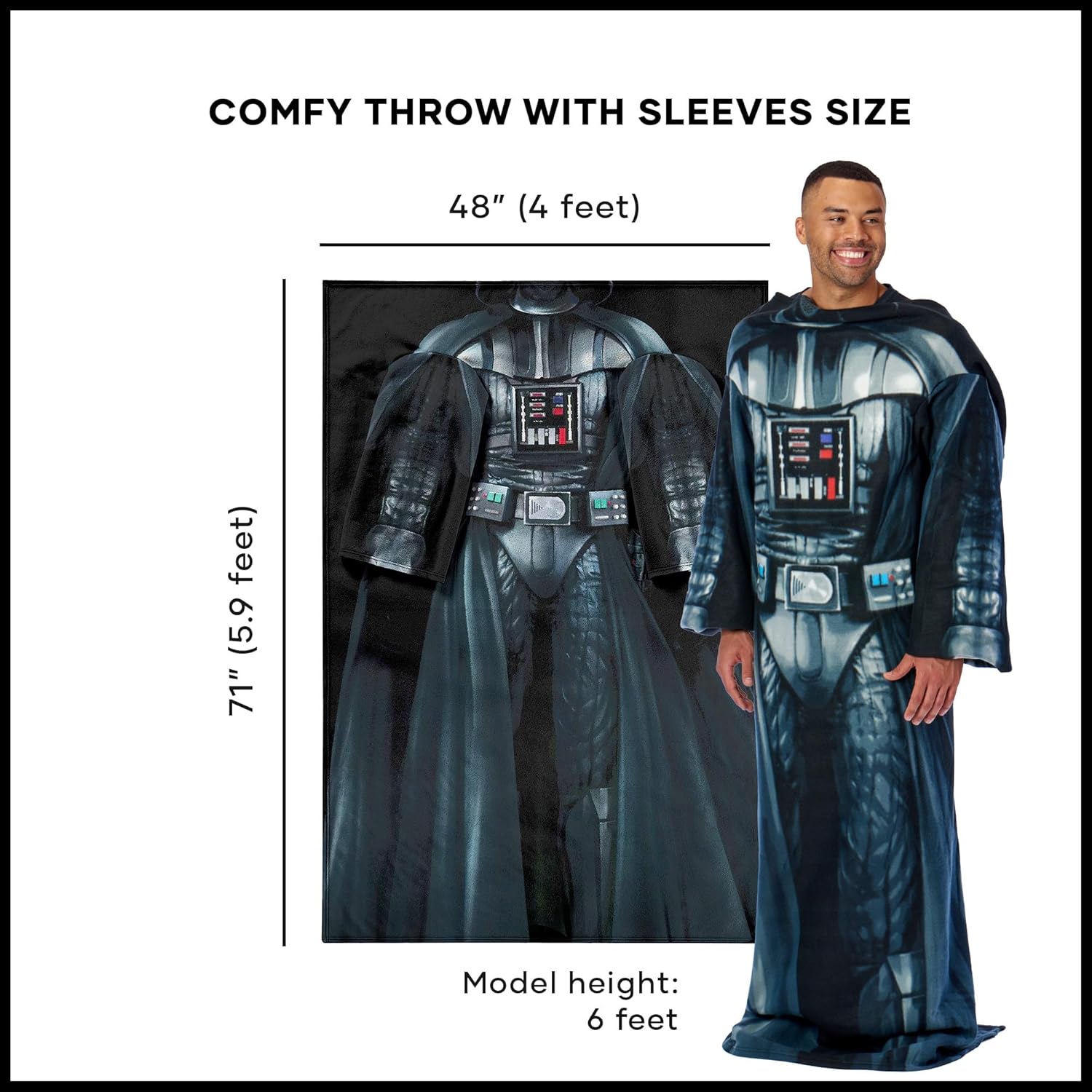 Couverture Star Wars à manches en polyester noir, taille adulte – Image 8