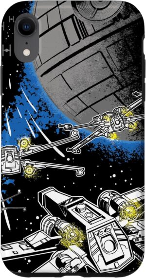 Star Wars A New Hope : coque iPhone XR noir X-Wings et Death Star