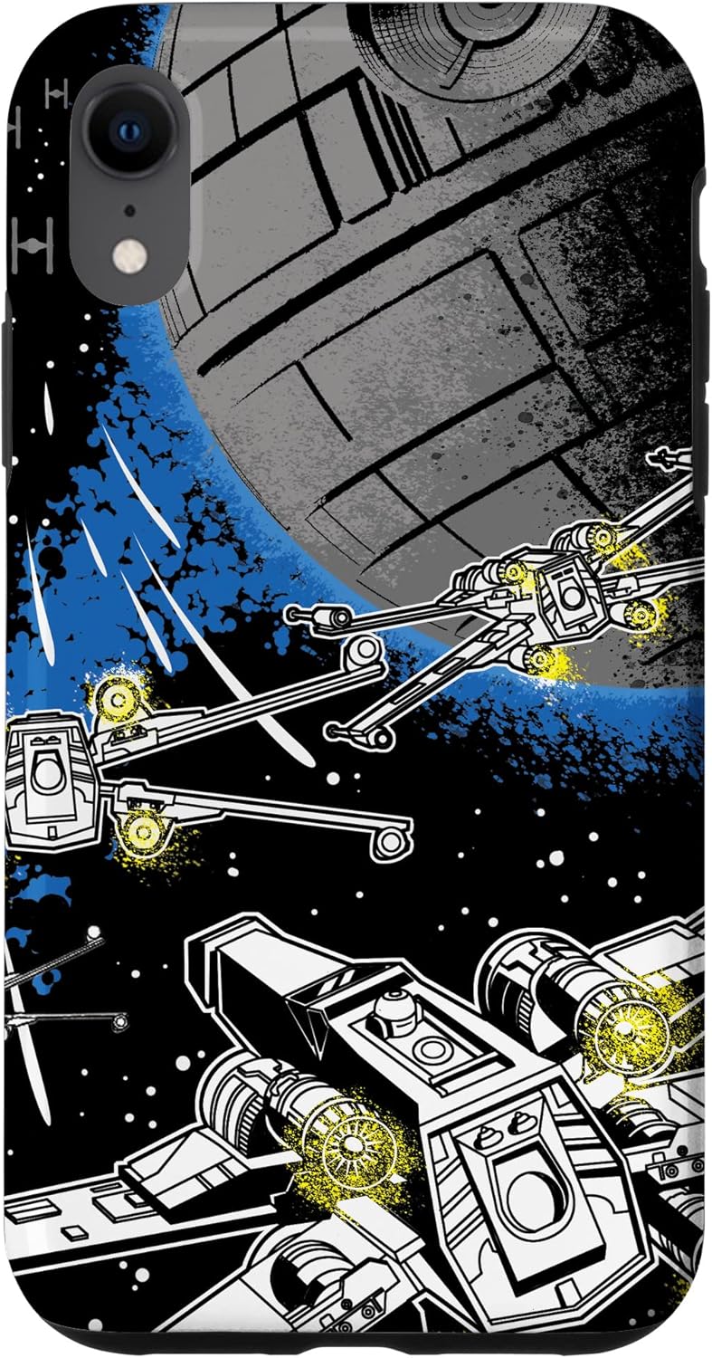 Star Wars A New Hope : coque iPhone XR noir X-Wings et Death Star