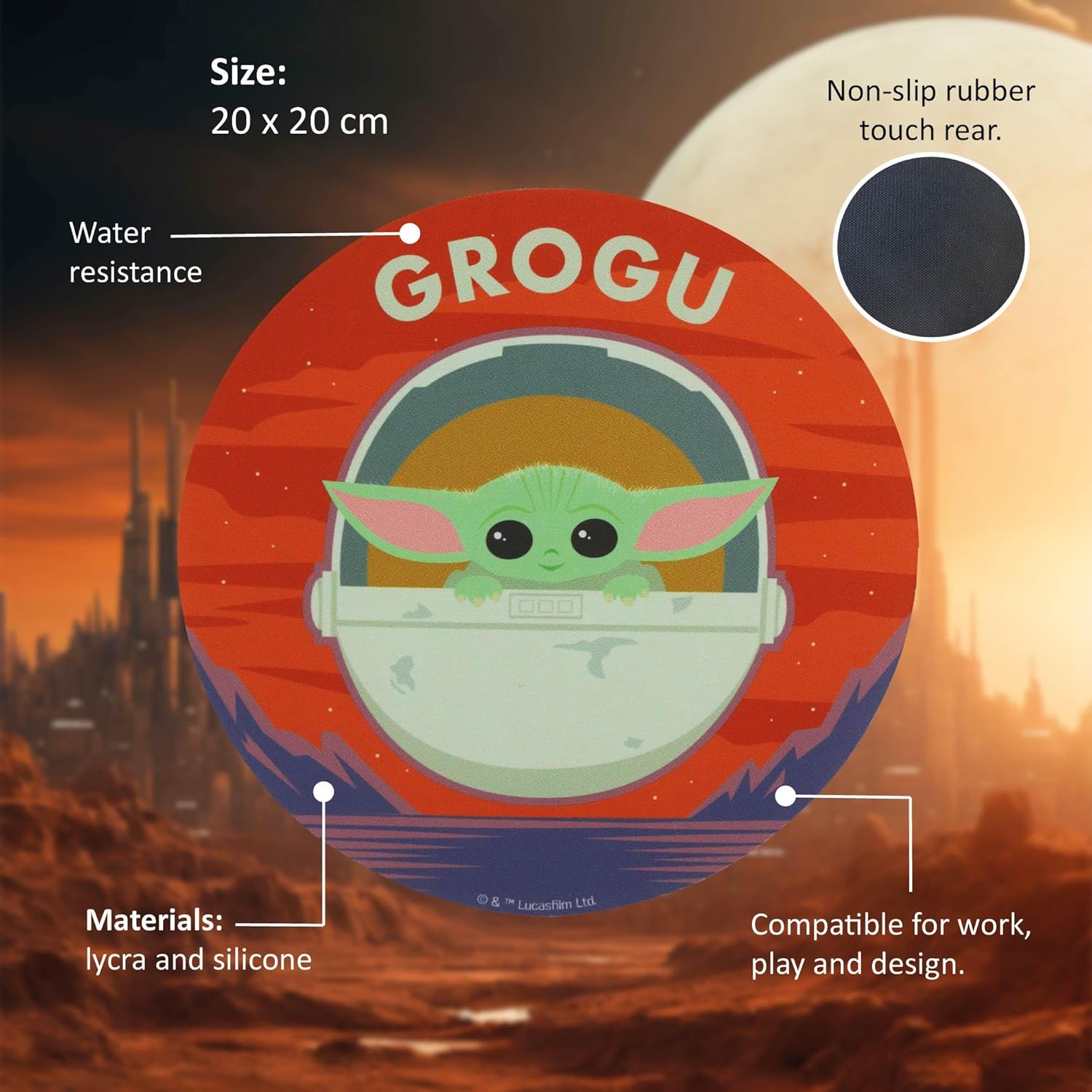 Tapis de souris rond Star Wars Grogu en fibre extrafine – Image 2