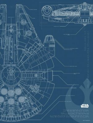 Affiche Star Wars Falcon Blueprint bleue 30 cm x 40 cm