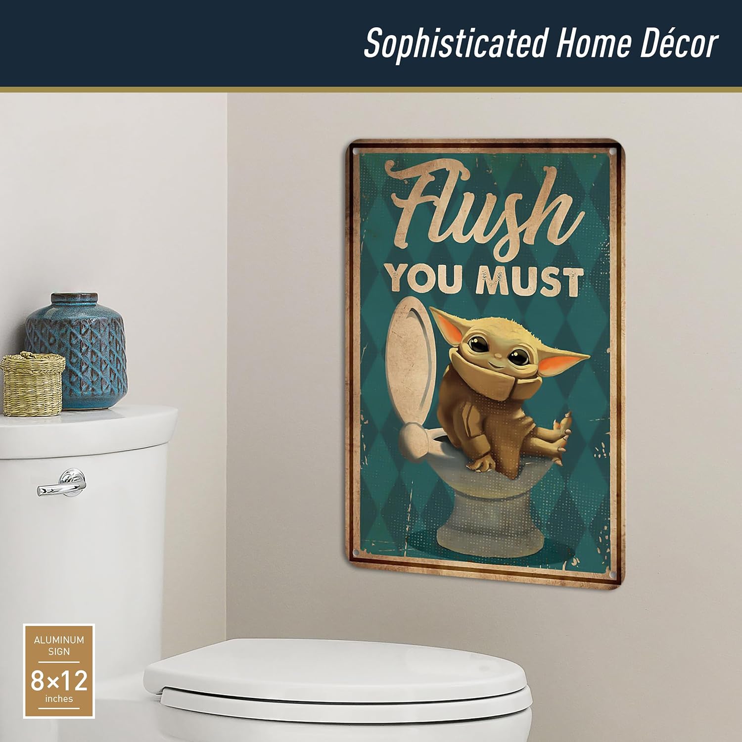 Plaque murale Star Wars en métal Baby Yoda « Flush You Must » 20,3 x 30,5 – Image 3