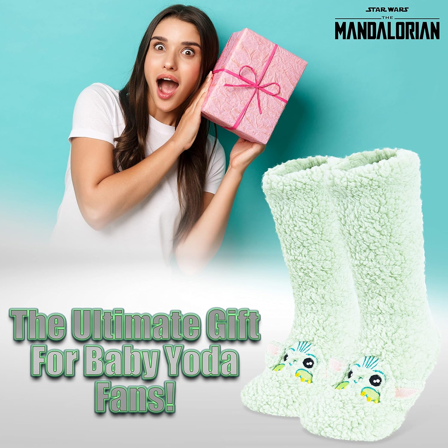 Disney Chaussettes pantoufles antidérapantes Baby Yoda pour femme et ado – Image 3
