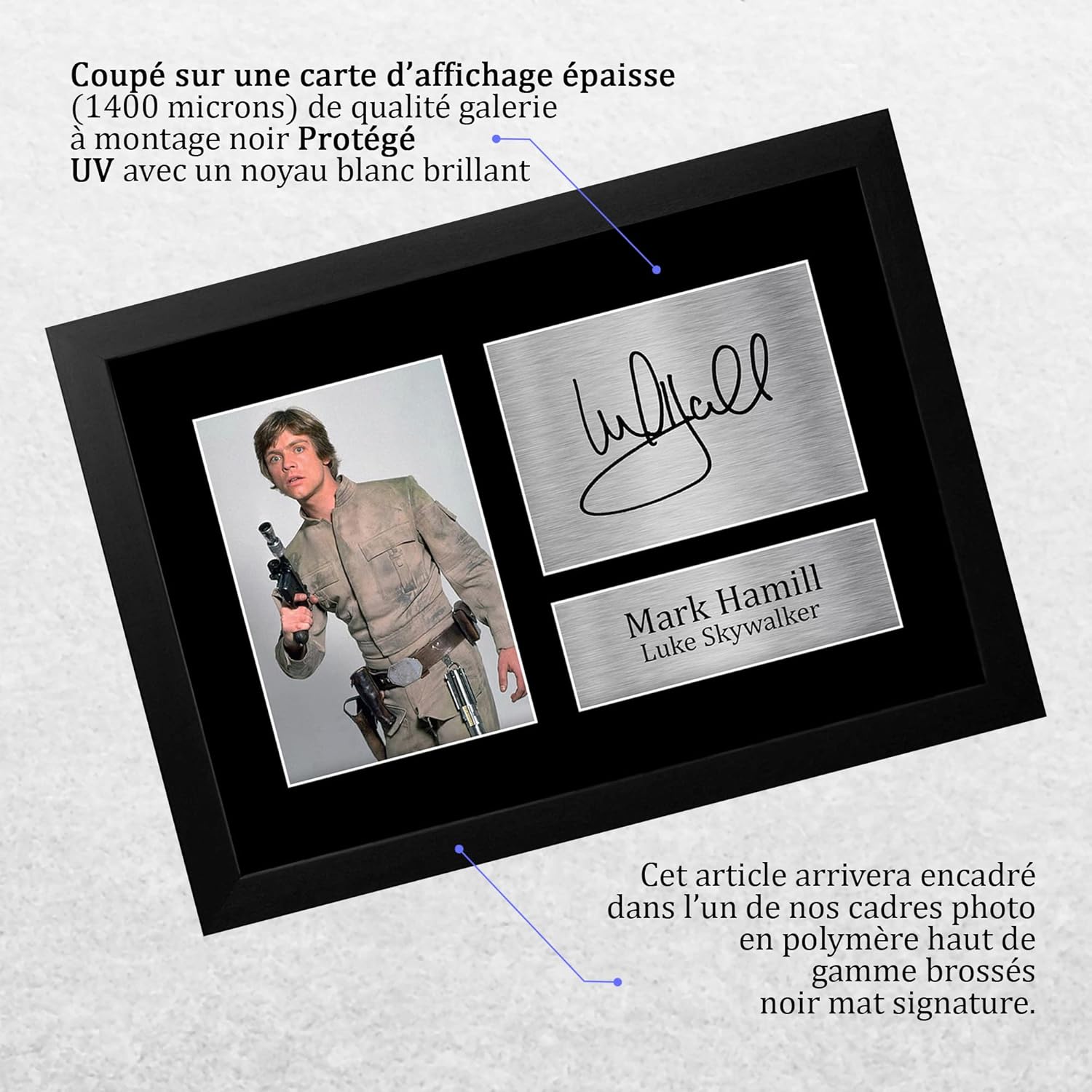 Star Wars Luke Skywalker, photo autographe imprimée Mark Hamill A4 encadrée – Image 3