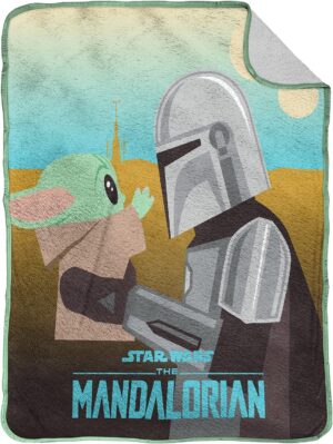 Plaid Sherpa Star Wars Mandalorian et Grogu vert 130x150 100% microfibre
