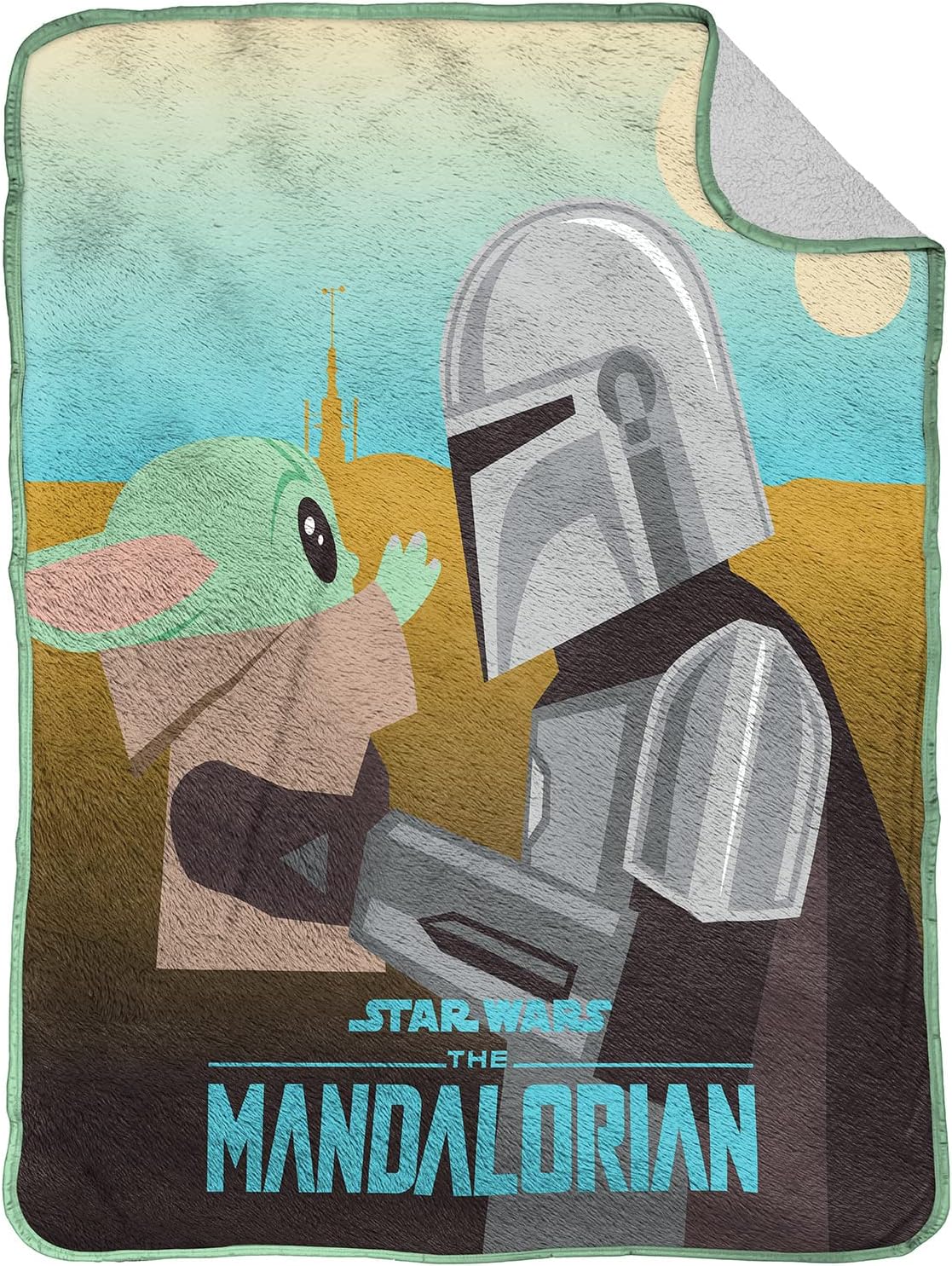 Plaid Sherpa Star Wars Mandalorian et Grogu vert 130x150 100% microfibre