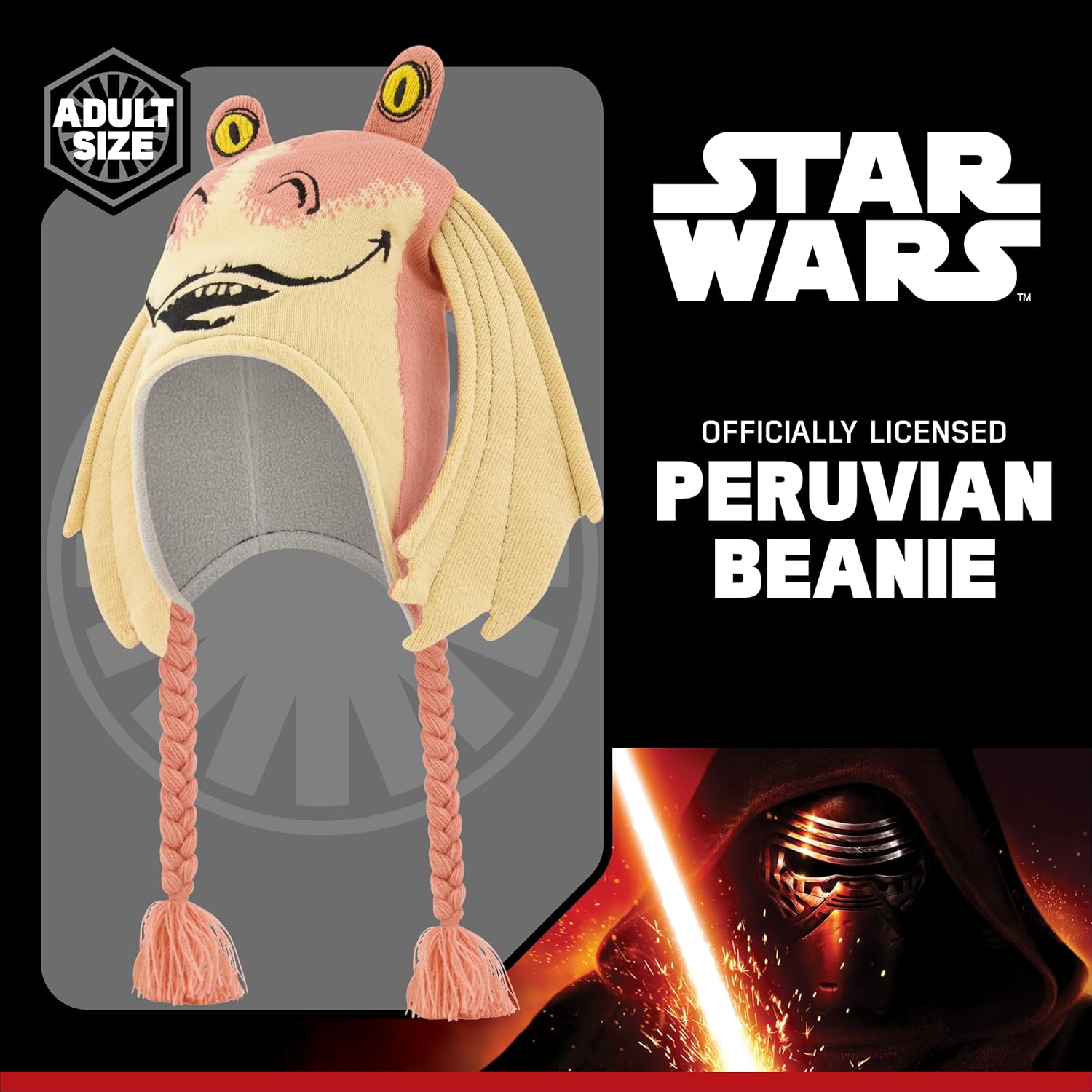 Bonnet péruvien Star Wars Jar Jar Binks avec oreilles 3D et pompons – Image 2