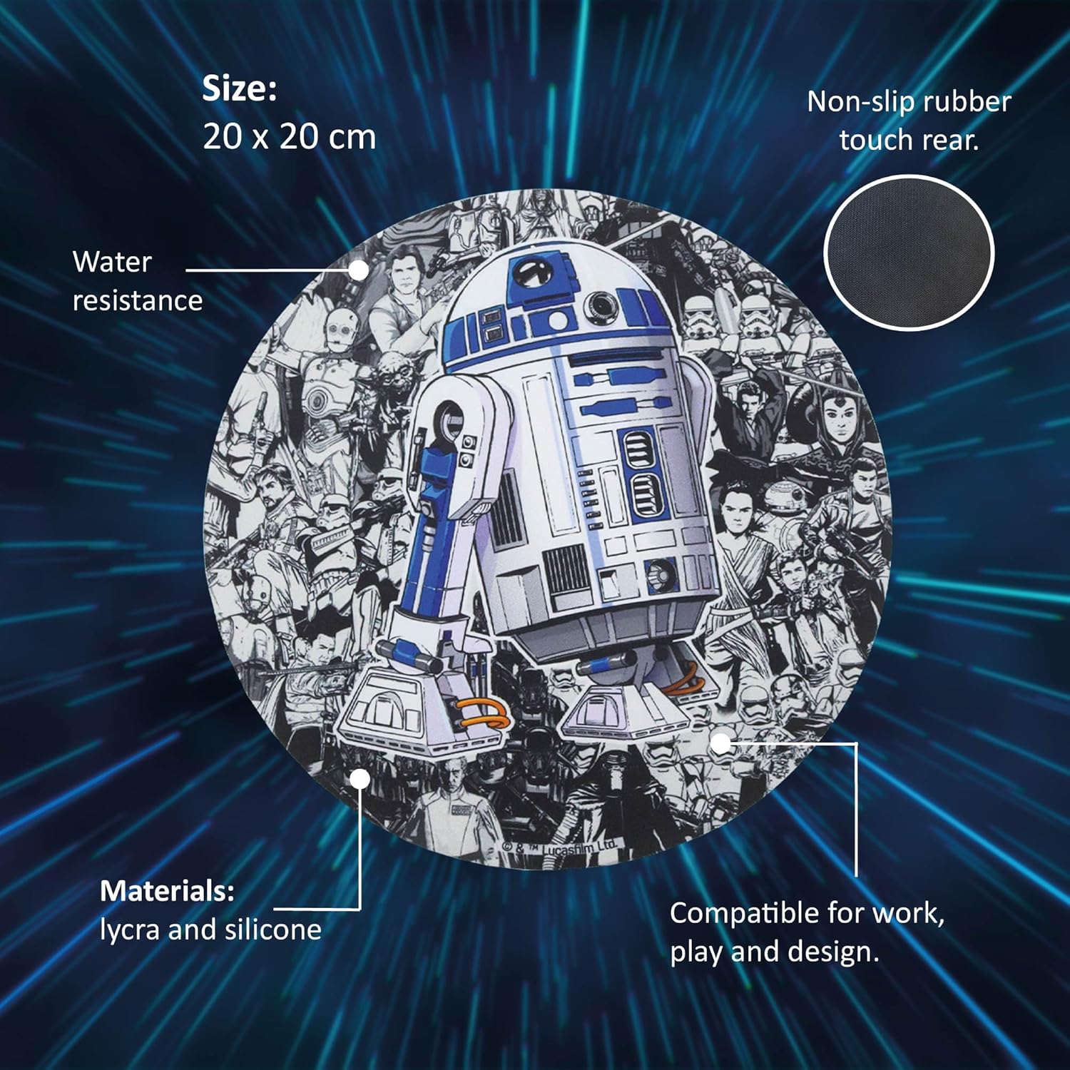 Tapis de souris rond R2D2 Disney Star Wars en fibre extrafine – Image 2