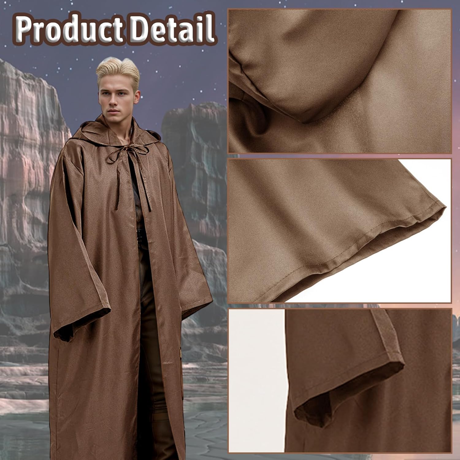 Cape Jedi adulte Star Wars avec capuche, sabre laser et collier – Image 2