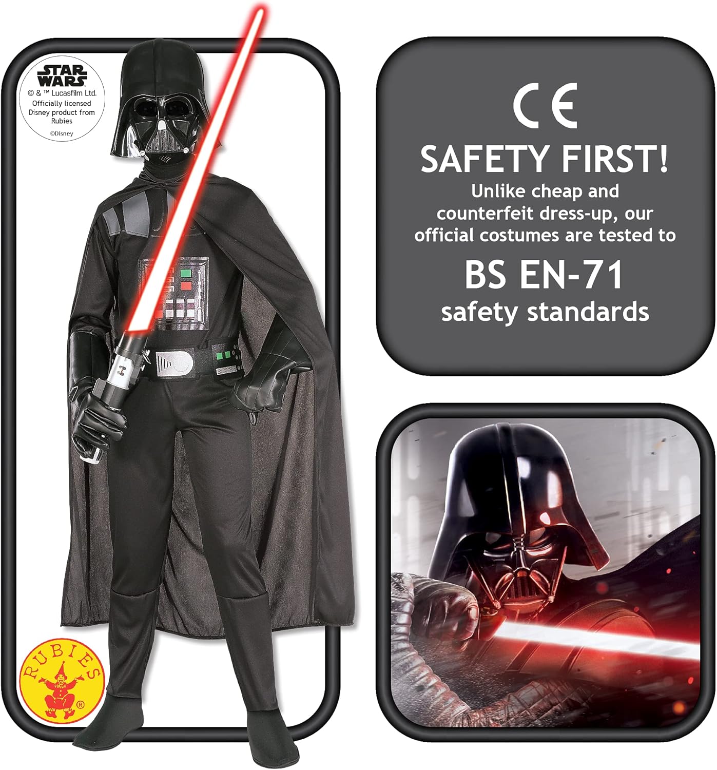 Costume Star Wars Dark Vador avec masque et cape, 7-8 ans – Image 2