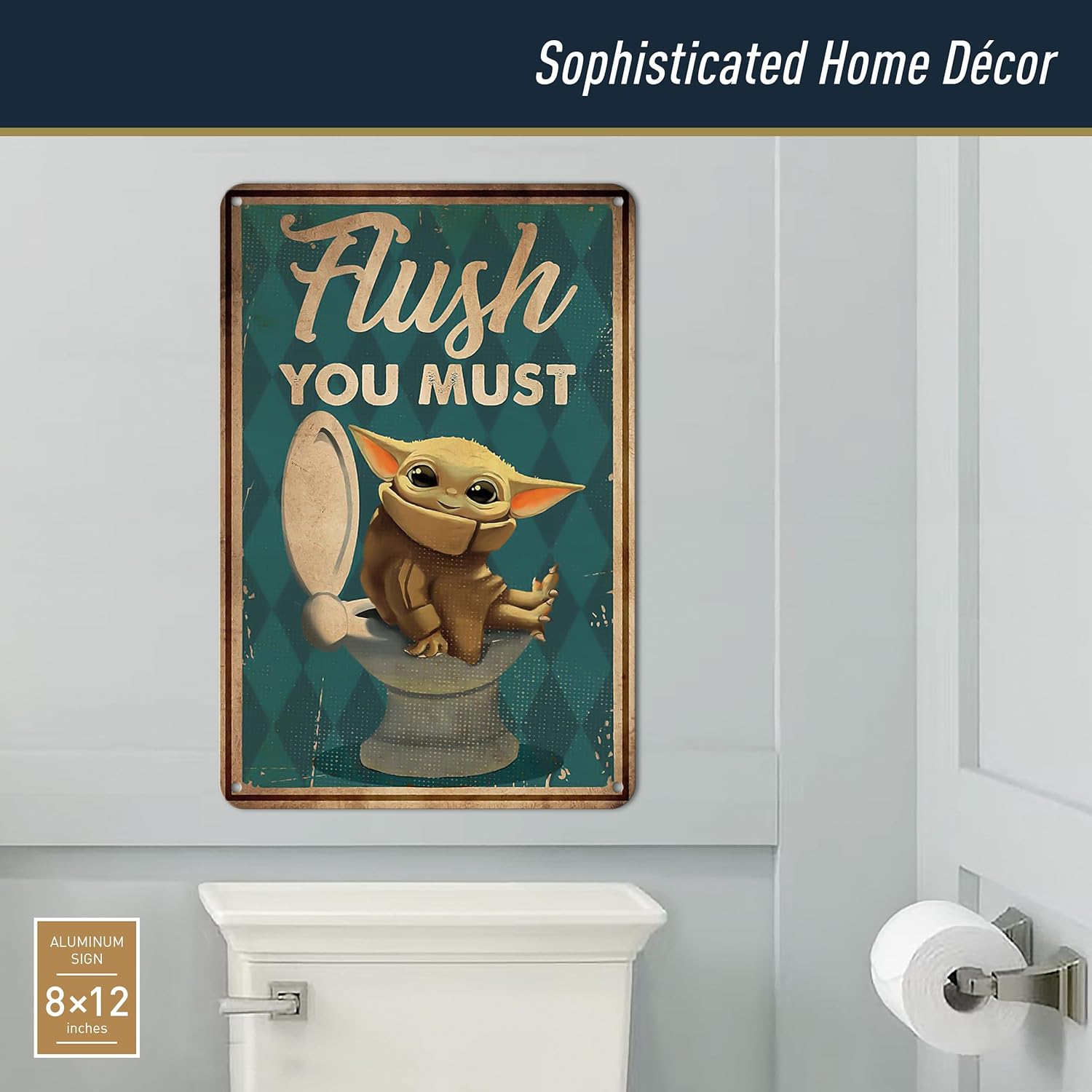 Plaque murale Star Wars en métal Baby Yoda « Flush You Must » 20,3 x 30,5 – Image 2