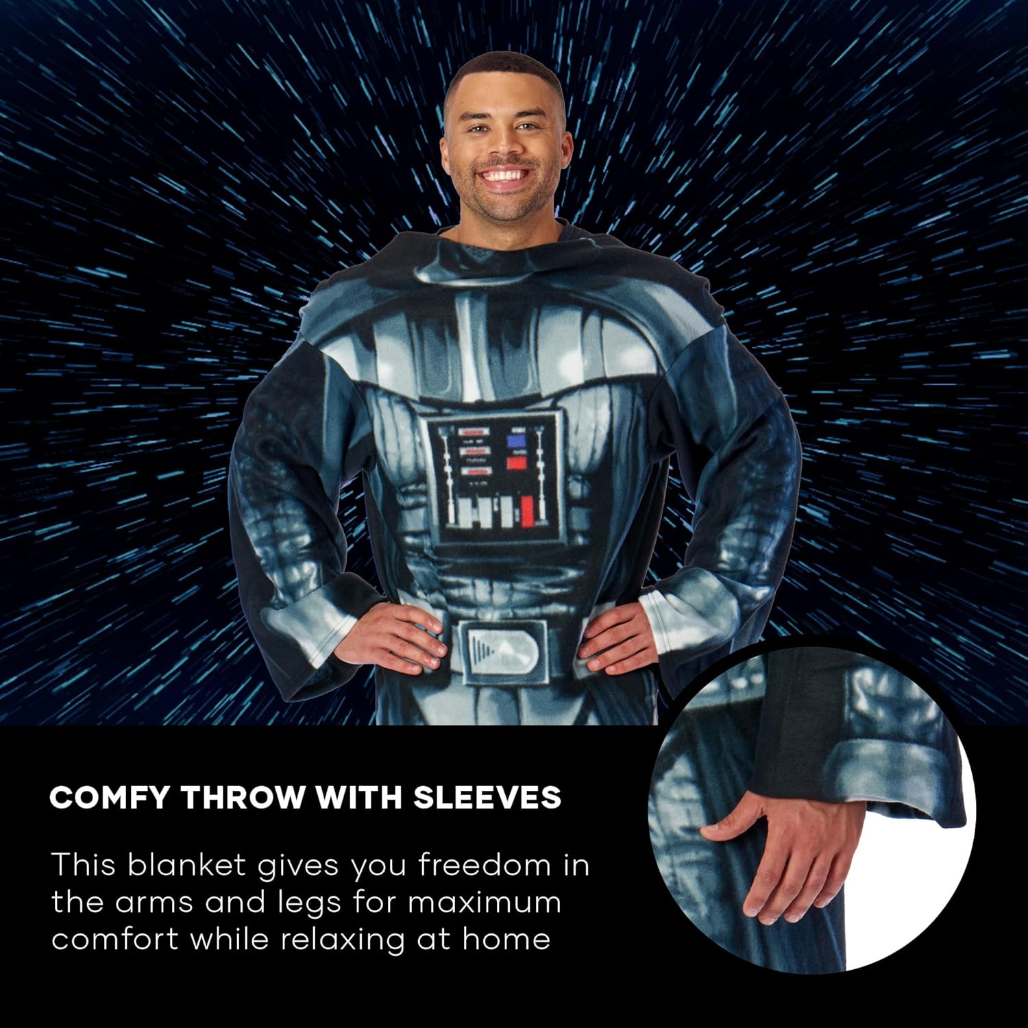 Couverture Star Wars à manches en polyester noir, taille adulte – Image 7
