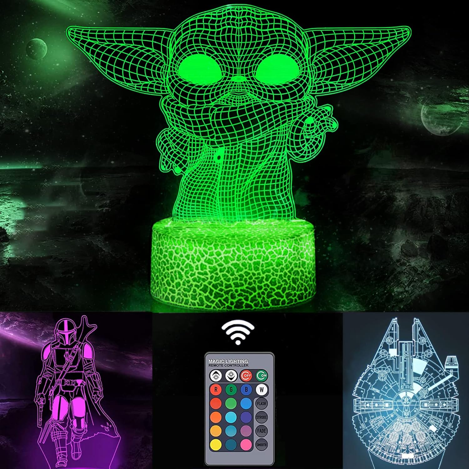 Lampe Star Wars à illusion 3D avec 3 motifs et 16 couleurs