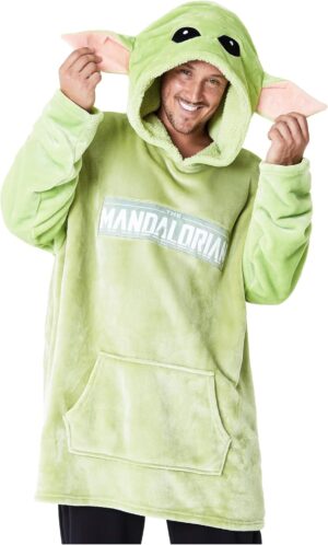 Plaid à capuche homme Star Wars The Mandalorian en polaire verte, Baby Yoda