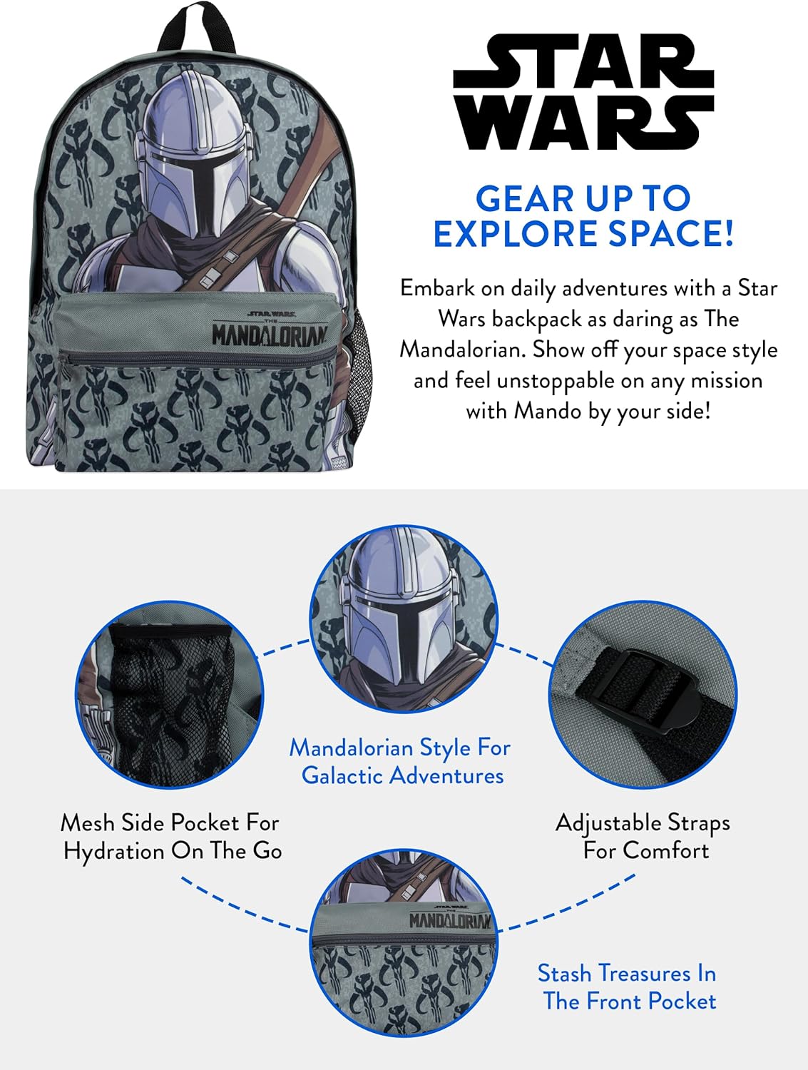 Sac à dos enfant Star Wars Mandalorian gris – Image 6