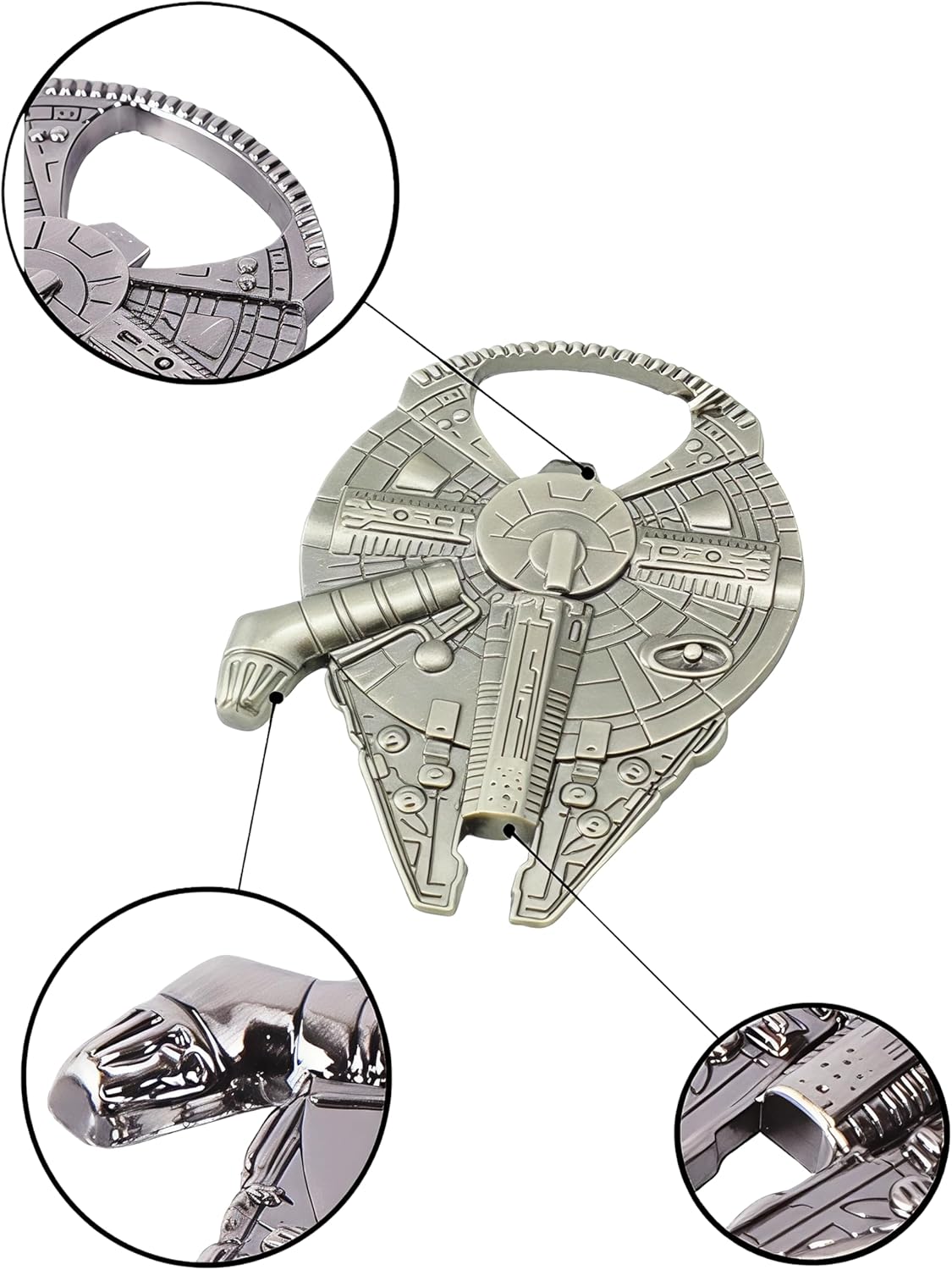 Décapsuleur Star Wars Han Solo en forme de Faucon Millenium, aspect acier inoxydable 60 x 48 mm – Image 3