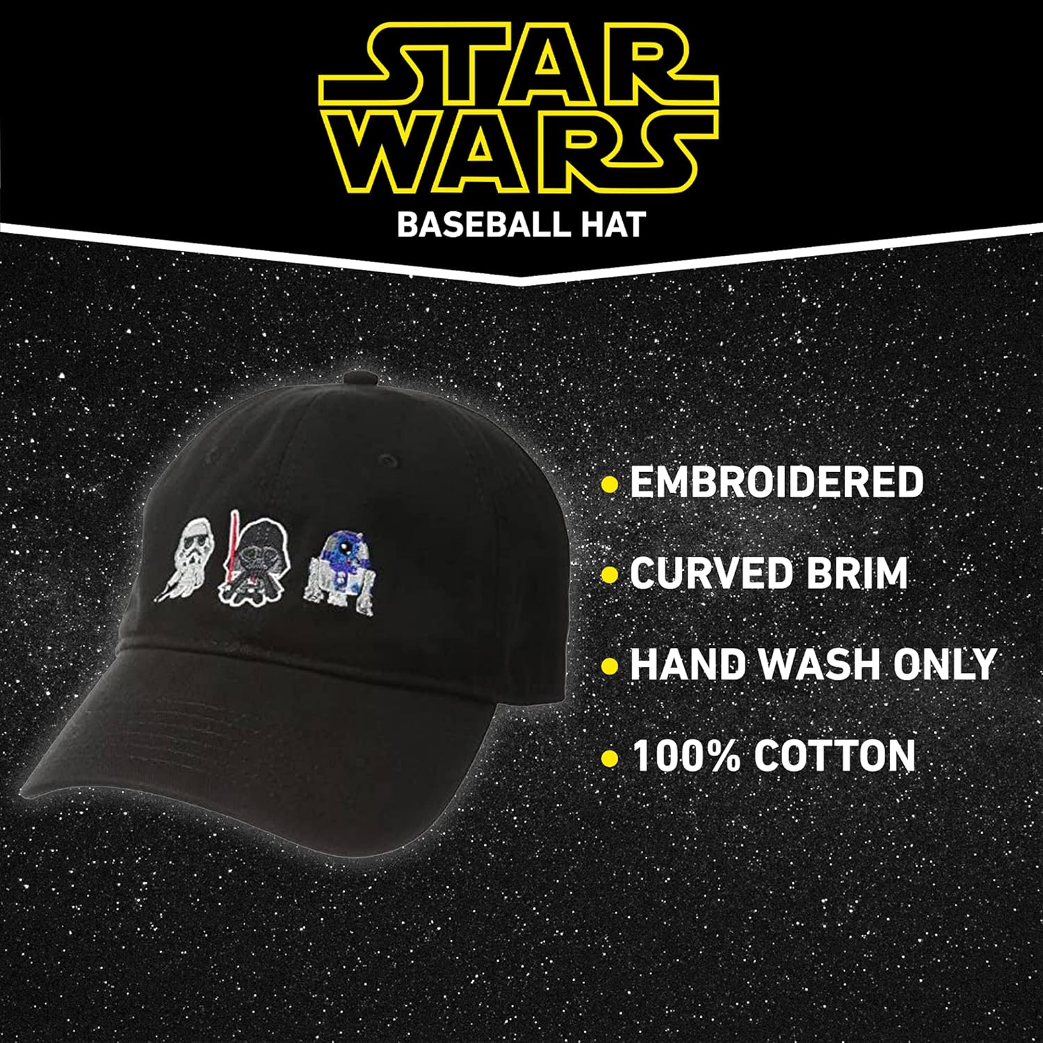 Casquette Star Wars Dad en coton avec Darth Vader, R2-D2 et Stormtrooper – Image 5