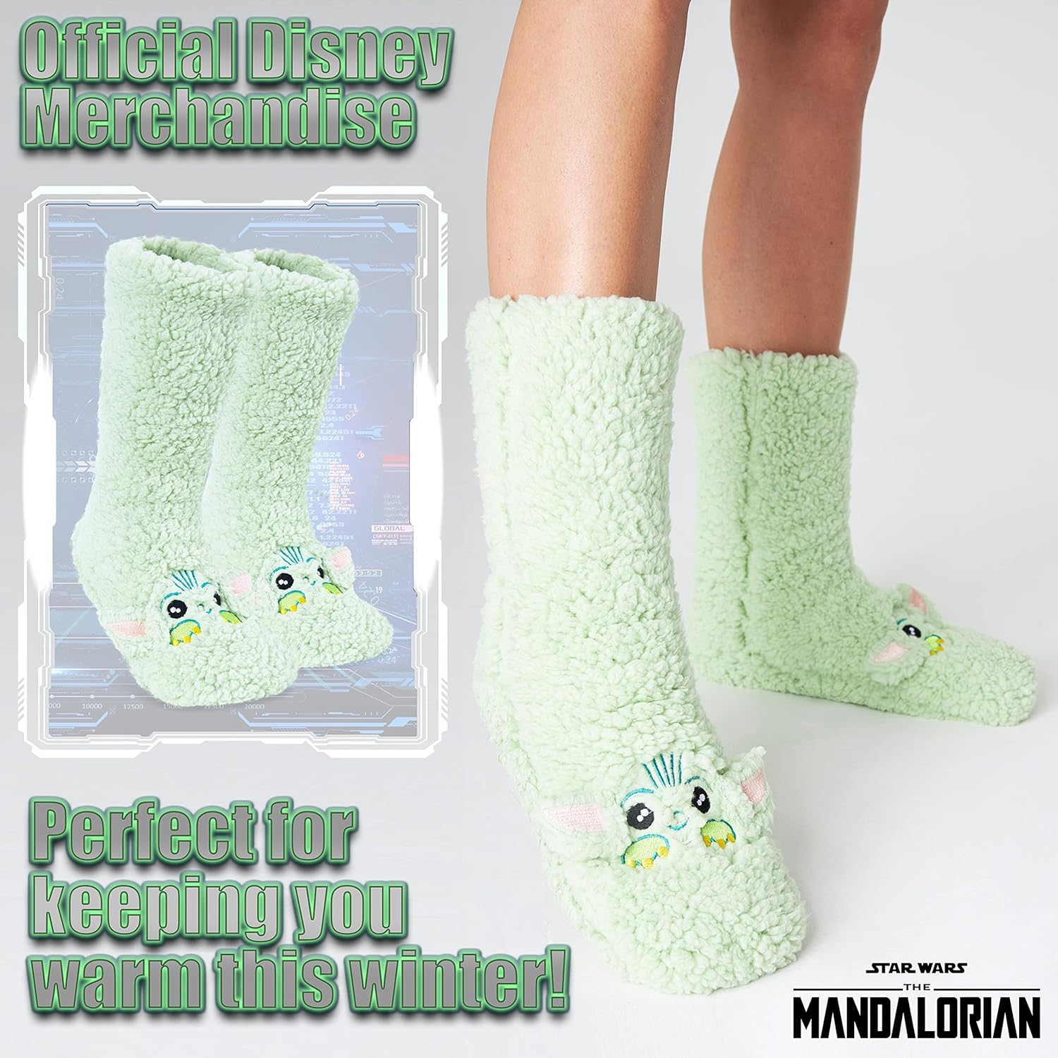 Disney Chaussettes pantoufles antidérapantes Baby Yoda pour femme et ado – Image 4