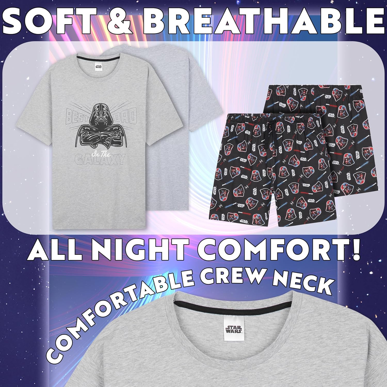 Pyjama court Star Wars homme en coton doux, Baby Yoda et Dark Vador – Image 5