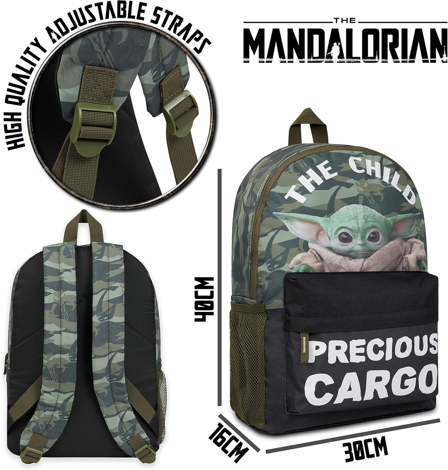 Sac à dos enfant Disney The Mandalorian Baby Yoda vert camouflage – Image 6