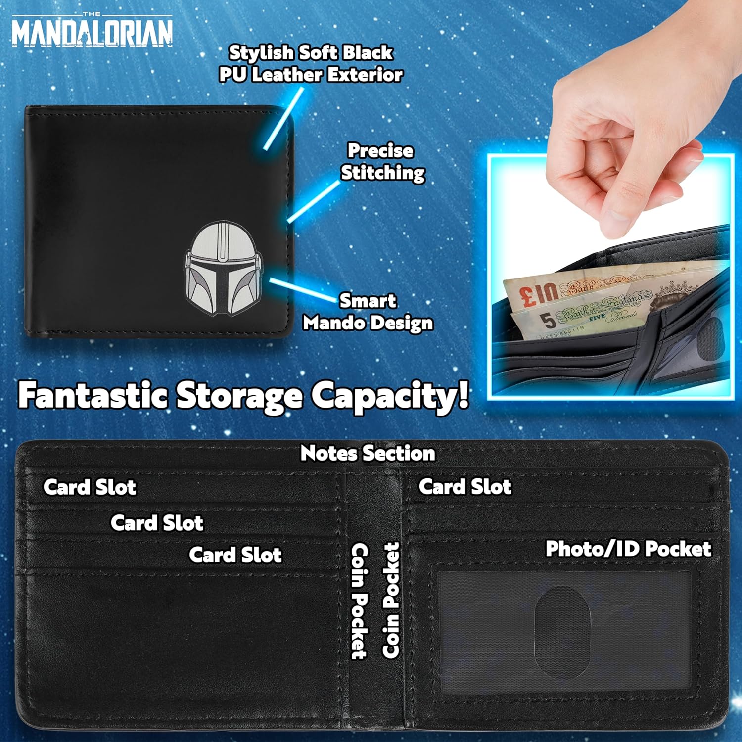 Portefeuille The Mandalorian avec porte-clé cadeau Star Wars pour homme – Image 4