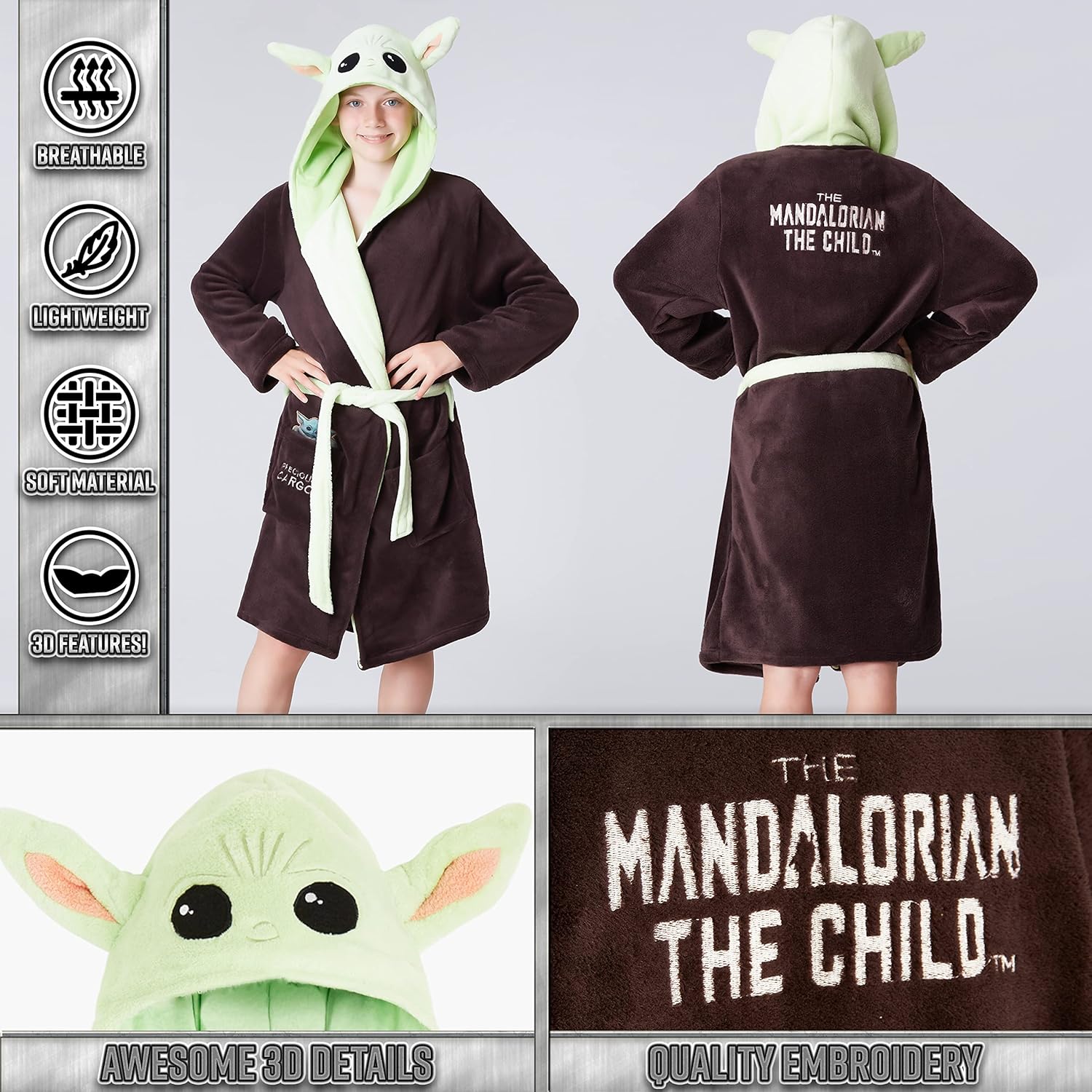 Peignoir enfant The Mandalorian Baby Yoda à capuche en polaire douce – Image 4