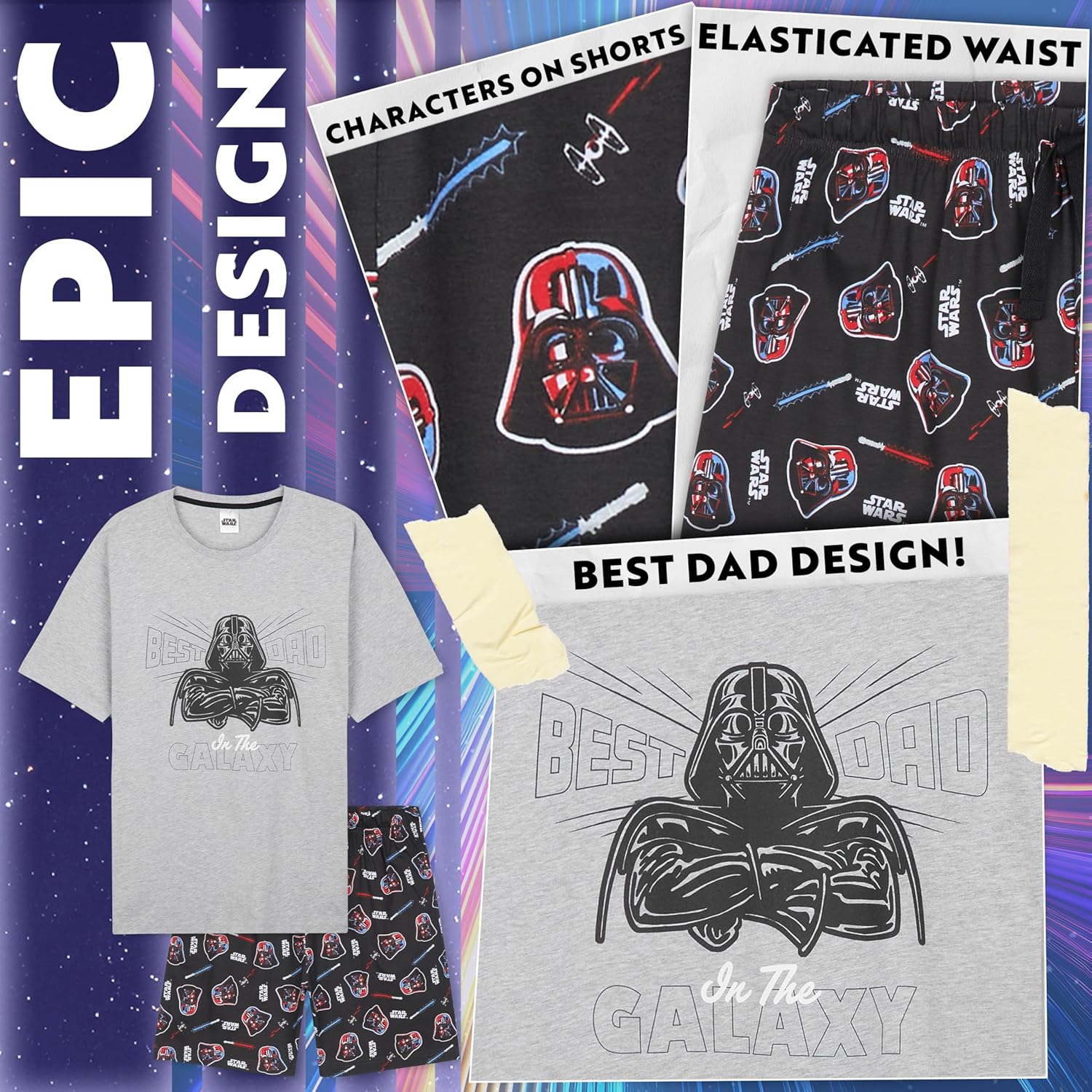 Pyjama court Star Wars homme en coton doux, Baby Yoda et Dark Vador – Image 4