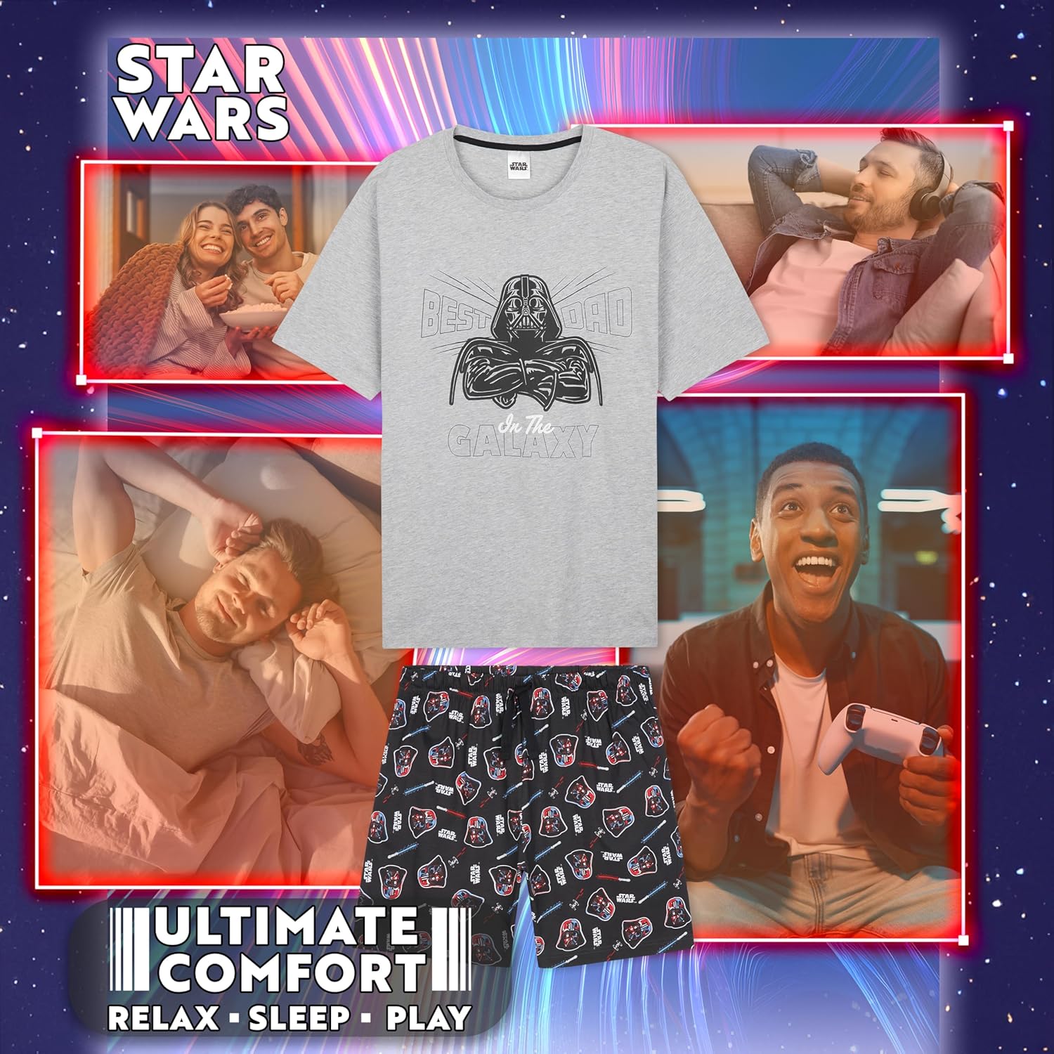 Pyjama court Star Wars homme en coton doux, Baby Yoda et Dark Vador – Image 3