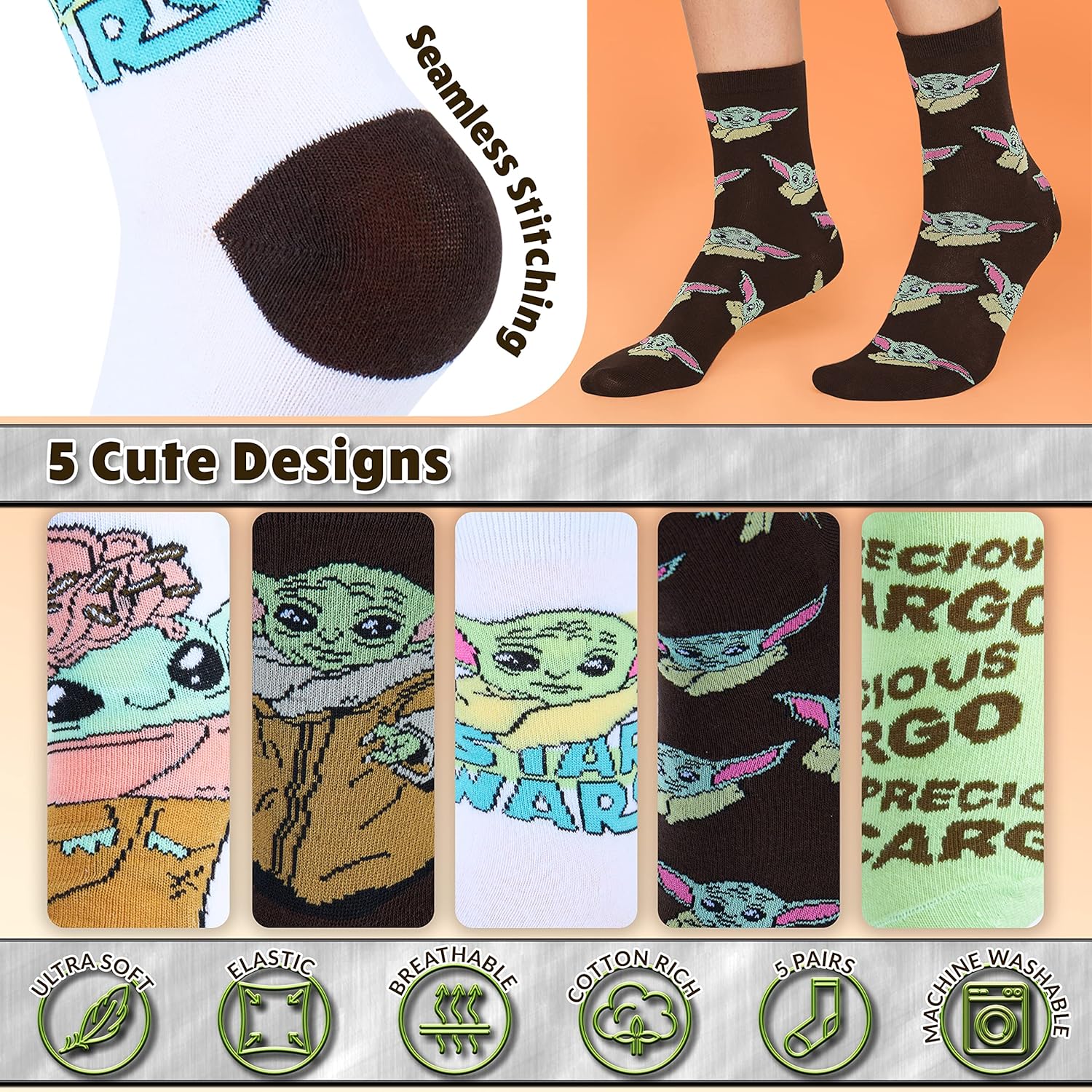 Disney Chaussettes Femme Stitch taille unique, lot de 5 paires – Image 3