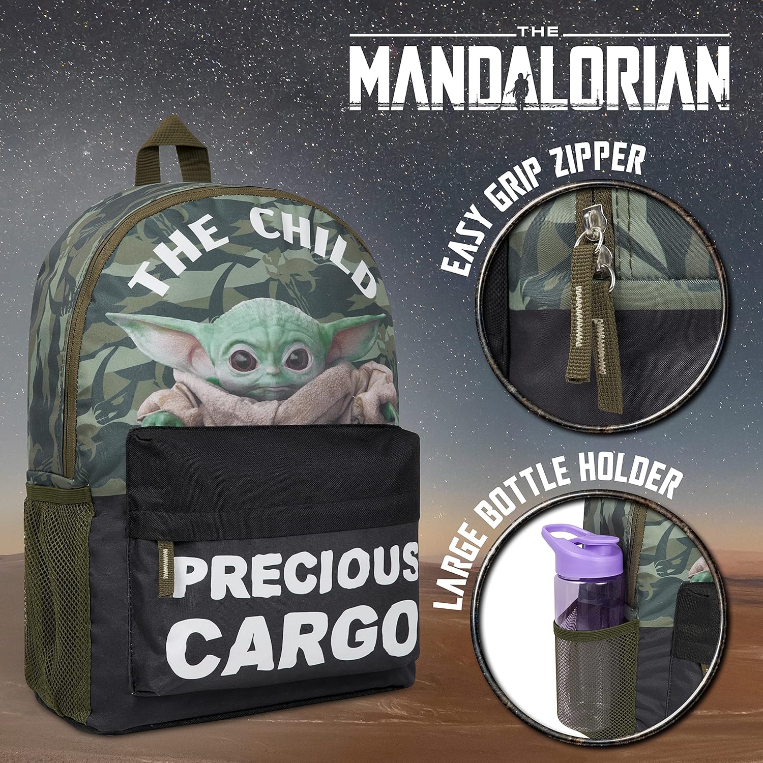 Sac à dos enfant Disney The Mandalorian Baby Yoda vert camouflage – Image 3
