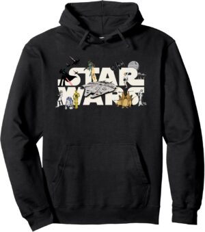 Sweat à capuche Star Wars Logo avec héros, véhicules et vilains
