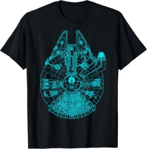 T-shirt Star Wars Millennium Falcon Blue Falcon Lines coupe classique