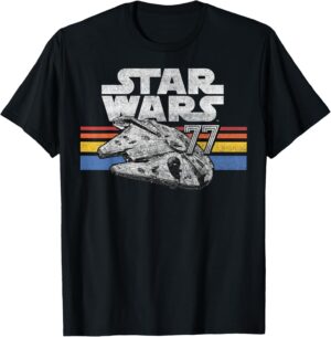 T-shirt Star Wars Millennium Falcon avec logo Retro Lines 77