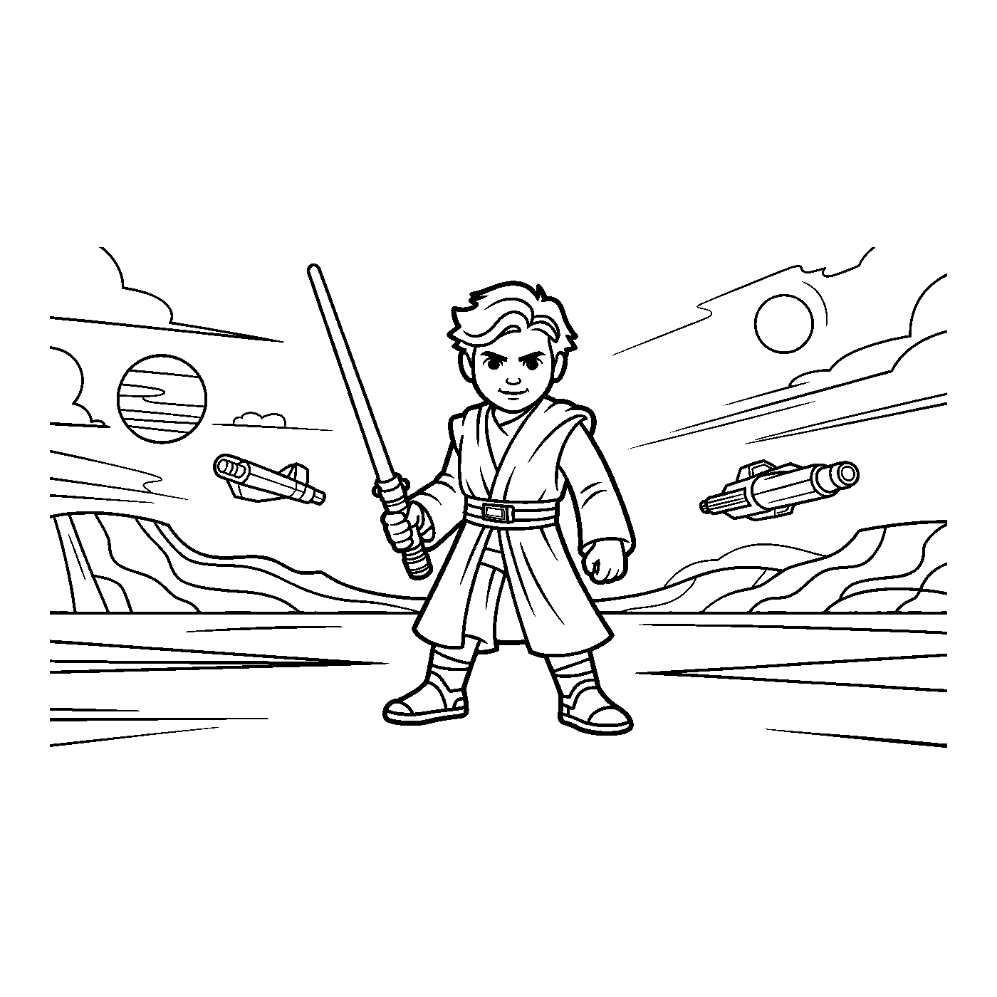 Coloriage Star Wars gratuit à imprimer - pilote rebelle devant les étoiles Coloriage Star Wars gratuit à imprimer : pilote rebelle devant les étoiles